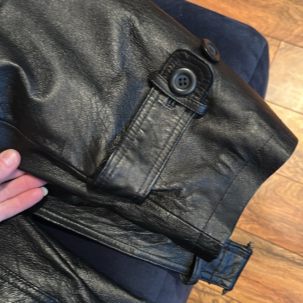 Designer Wilda Black Leather  Double Breasted Belted Trench Coat  Mens Size XL - Picture 6 of 6